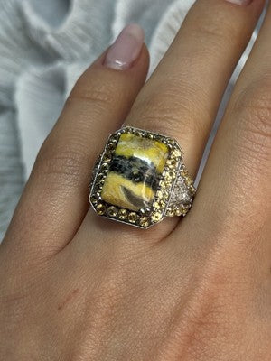 925 Sterling Silver Yashma Citrine & Beryl Ring Size 6