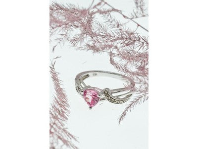 925 Sterling Silver Pink Spinel & CZ Ring Size 7