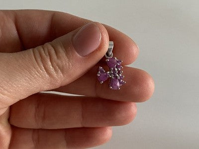 925 Sterling Silver Pink Spinel Chain With Pendant Italy