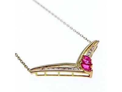 925 Sterling Silver Gold Plated Pink Topaz & Diamonds Necklace