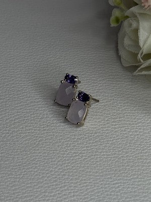 925 Sterling Silver Morganite & Amethyst Earrings Length 0.45 Inch