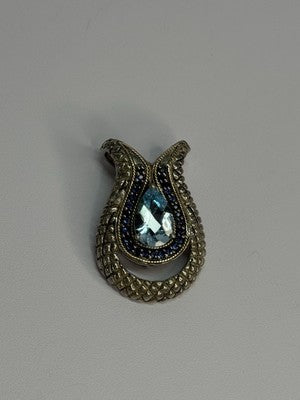 925 Sterling Silver 18k Yellow Gold Topaz & Sapphire Pendant Length 1.3 Inch
