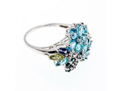 925 Sterling Silver Multi Gemstones Ring Size 11