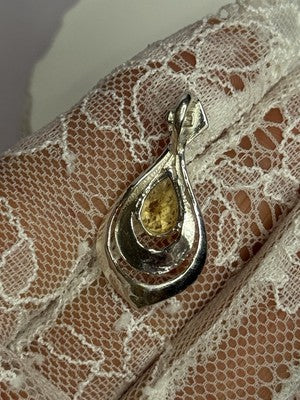 925 Sterling Silver Citrine Pear Pendant Length 1.3 Inch