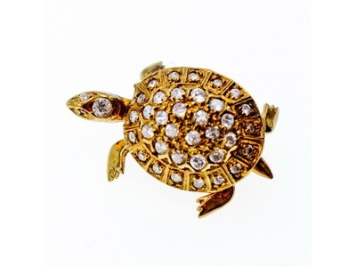 925 Sterling Silver Gold Plated CZ "Turtle" Brooch