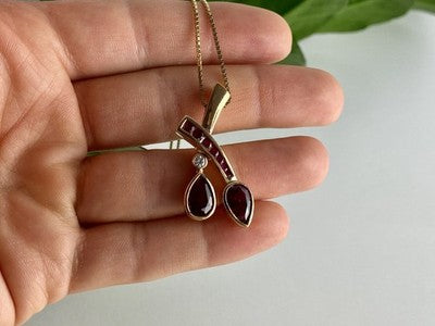 925 Sterling Silver Gold Plated Rubellite & CZ Chain With Pendant