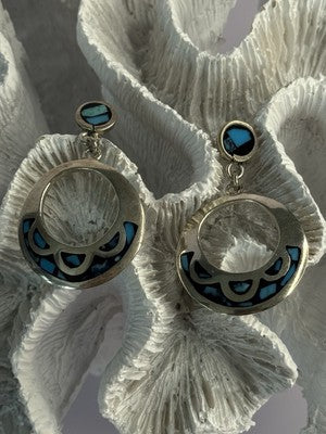 Vintage 925 Sterling Silver Turquoise Earrings Length 1.80 Inch