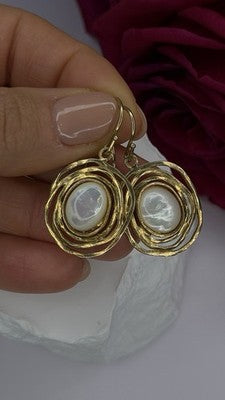 Israel 925 Sterling Silver Gold Plated Moonstone Earrings