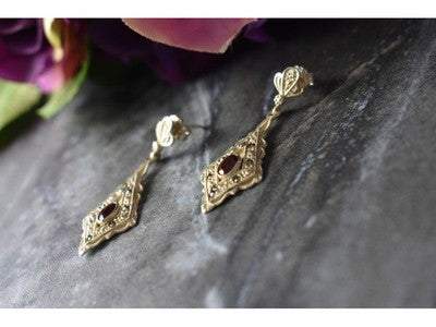 925 Sterling Silver Garnet & Marcasites Earrings