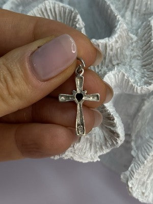 925 Sterling Silver Garnet Heart Cross Length 1.2 Inch