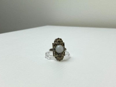 Vintage 925 Sterling Silver Agate, Goshenite & Marcasites Ring Size 5.5