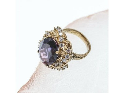 925 Sterling Silver Gold Plated Purple Spinel & CZ Ring Size 6