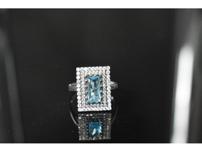 925 Sterling Silver Blue Alpanite & CZ Ring Size 8.5