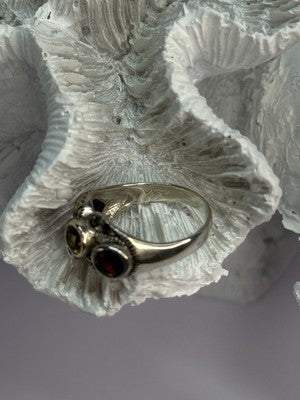 925 Sterling Silver Garnet, Citrine, Topaz, Amethyst & Marcasite Ring Size 5.5
