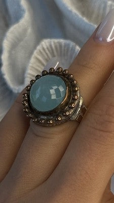 Vintage 925 Sterling Silver Sky Blue Chalcedony Ring Size 5.5
