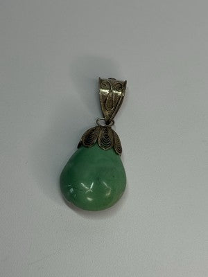 Vintage 925 Sterling Silver Malachite Pendant Length 2 Inch