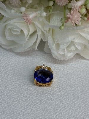 925 Sterling Silver Gold Plated Sapphire & Beryl Pendant Length 0.65 Inch