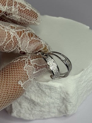 925 Sterling Silver Elegant CZ Earrings Length 0.76