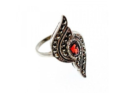 Vintage 925 Sterling Silver Garnet & Marcasites Ring Size 5.5