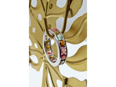 925 Sterling Silver Multi Gemstones Ring Size 8.5