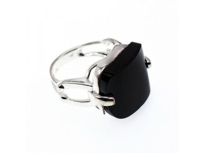 925 Sterling Silver Black Nephrite ( Jade ) Ring Size 8