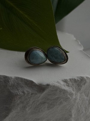 Vintage 925 Sterling Silver Larimar Stud Earrings