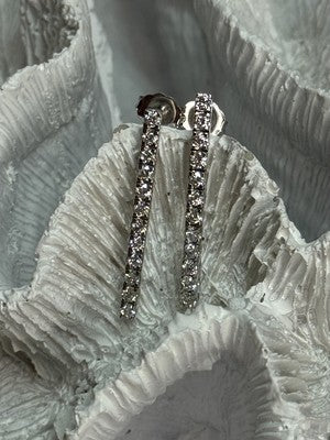 14K WHITE GOLD DIAMONDS EARRINGS LENGTH 1.13 INCH