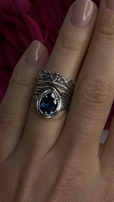 Israel Vintage 925 Sterling Silver Aquamarine Ring Size 6