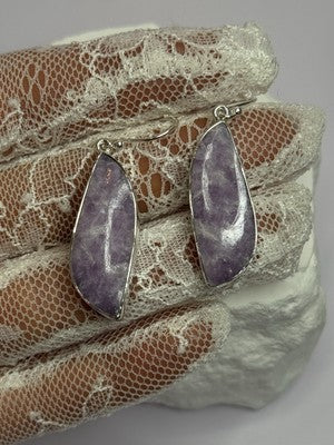 925 Sterling Silver Lepidolite Earrings Length 2 Inch