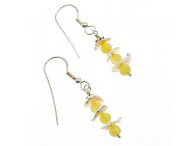 925 Sterling Silver Yellow Agate & Mother Of Pearl Earrings