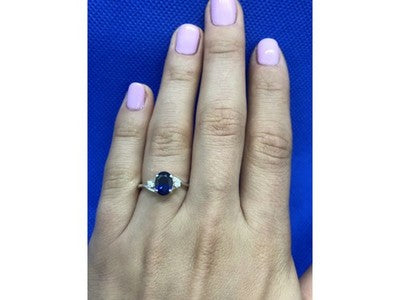 925 Sterling Silver Sapphire & CZ Ring Size 6.5