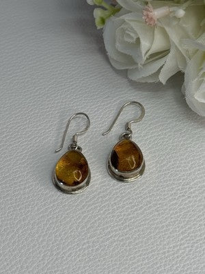 925 Sterling Silver Amber Earrings Length 1.30 Inch