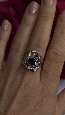 Vintage 925 Sterling Silver & 14K Yellow Gold Part Garnet Ring Size 8