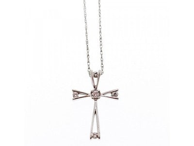 10K White Gold Diamonds Chain With Cross