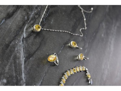 925 Sterling Silver Yellow CZ "Imitation Citrine" Set