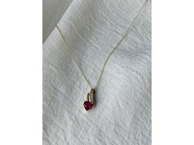 10K Yellow Gold Ruby & Diamonds Heart Chain With Pendant