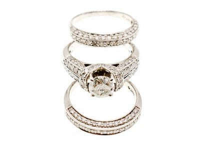 14K White Gold Diamonds Exclusive Triple Ring Size 7.25