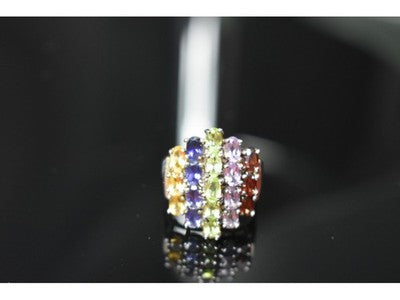 925 Sterling Silver Multi Gemstones Ring Size 8.5