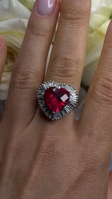 Romantic Heart 925 Sterling Silver Pink & Colorless Spinel Ring Size 7