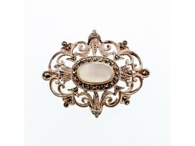 Vintage 925 Sterling Silver Mother of Pearl and Marcasites Brooch
