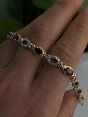 925 Sterling Silver Gold Plated Dark Blue Sapphire Bracelet 7.5
