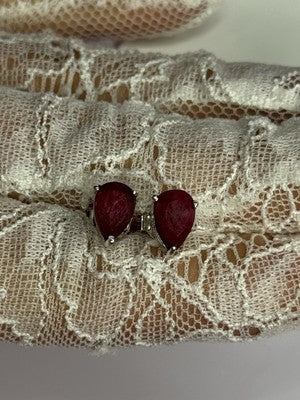 925 Sterling Silver Ruby Earrings Length 0.37 Inch