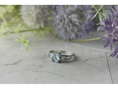 925 Sterling Silver Blue and Colorless Spinel Ring Size 6.5