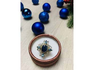 925 Sterling Silver Spinel & Aquamarines Ring Size 6.5