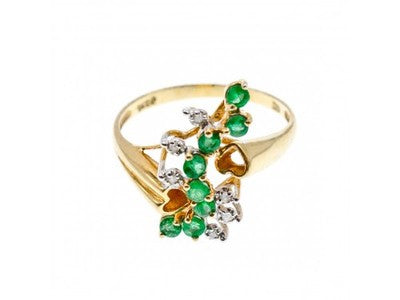 14K Yellow Gold Emerald & Diamonds Ring Size 8