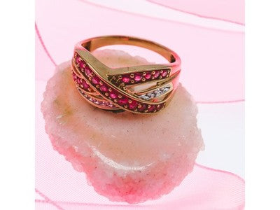 10K Yellow Gold Ruby & White Sapphire Ring Size 10