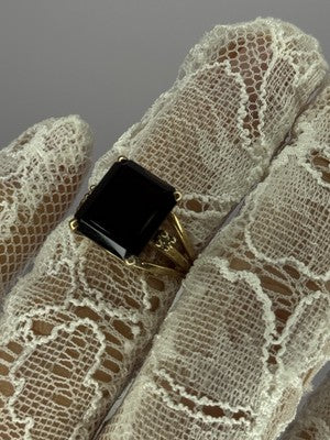 10K Yellow Gold Brown Tourmaline & Diamonds Ring Size 6