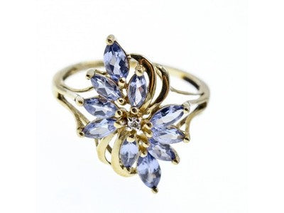 14K Yellow Gold Tanzanite & Diamond Ring Size 10