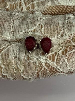 925 Sterling Silver Ruby Earrings Length 0.37 Inch