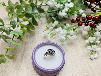 925 Sterling Silver Black Spinel Ring Size 6.5